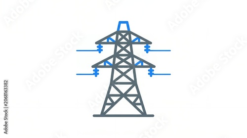 High Voltage Power Transmission Tower in Minimalist Line Art Style