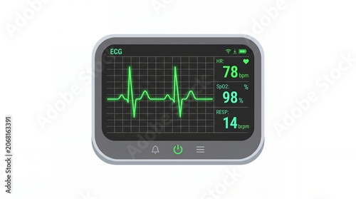 Medical Portable Ecg Monitor Display Showing Heart Rate and Oxygen Levels