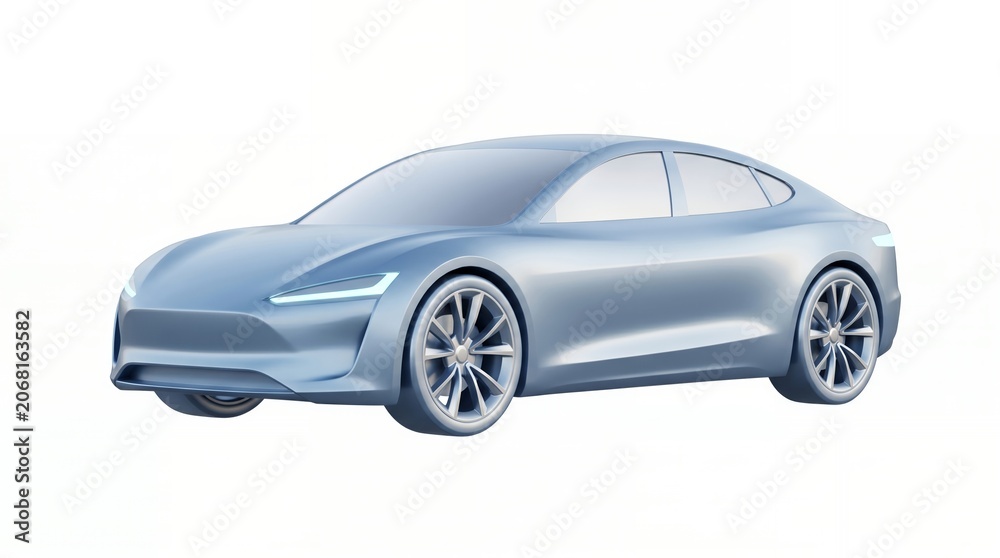 Fototapeta premium Modern Silver Electric Sedan Car with Sleek Design and Aerodynamic Shape