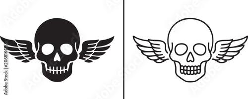 фотографія Winged Human Skulls Biker Gothic Emblems Flat Vector Silhouettes