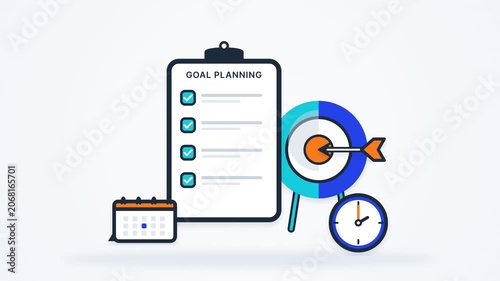 Flat animation of a calendar target and clock for planning 4k