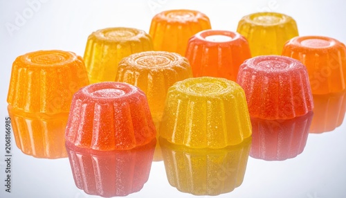 Vibrant Translucent Fruit Jellies in Individual Molds, A Delicious Sweet Treat Collection