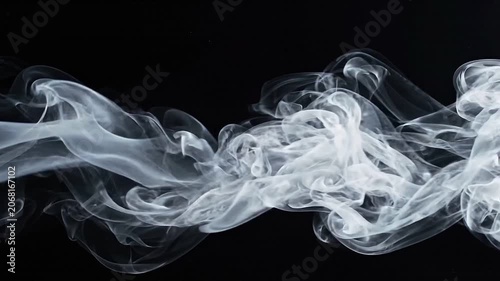 White Smoke Plume Flowing Horizontally and Swirling, Isolated on Black Background, Slow Motion