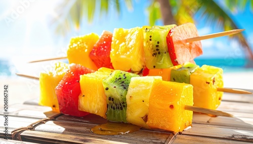 Vibrant Tropical Fruit Skewers Featuring Pineapple Mango Papaya and Kiwi