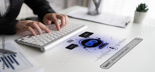 Quadro em tela AI assistant with voice chat interface, combining smart chatbot, voice command, and AI-powered control search tools