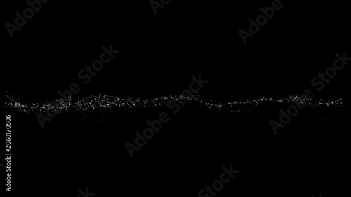 a water surface as side view with glowing particles or starts flowing on the water surface 