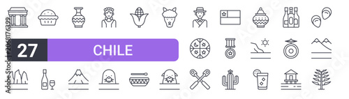 Картината върху платно Set of 27 outline Chile icons for modern UI, landing pages and digital services