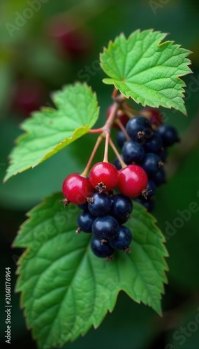 Close-up of blackcurrant leaves, devoid of fruit , image, autumn, bush