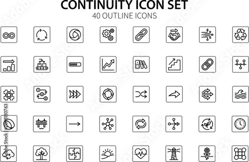 Continuity icon set with 40 outline symbols representing processes and cycles in a clean vector illustration