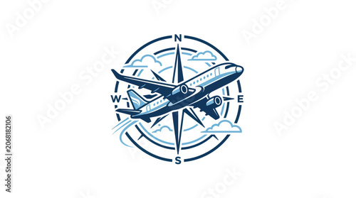 Airplane on a Navigation Compass.