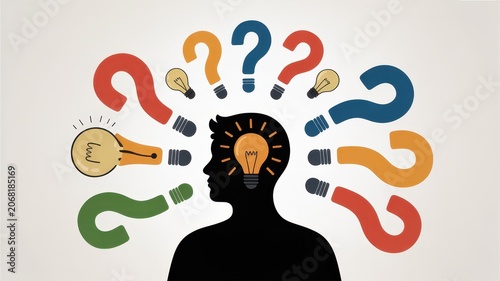Silhouette of Person with Ideas and Questions in Colorful Design