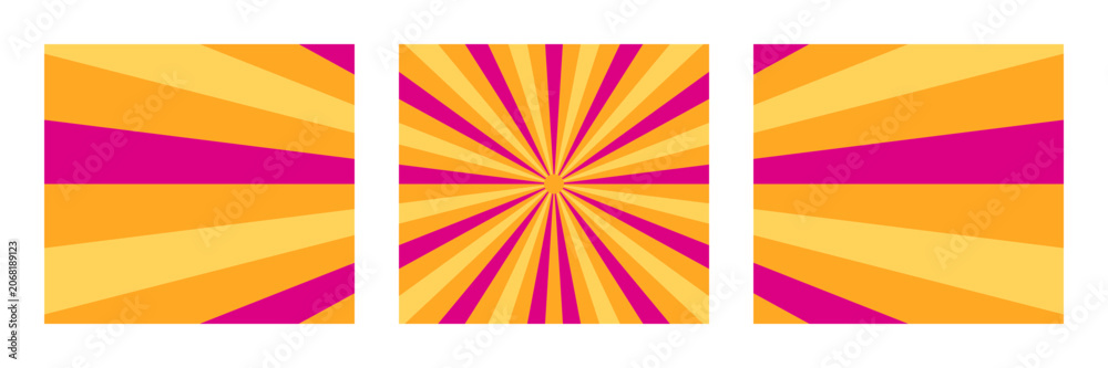 Obraz premium Retro Sunburst Radial Background Set, Vibrant Pop Art Comic Style Graphic Patterns for Dynamic Design Projects