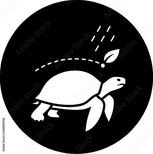 Turtle with leaf and motion lines illustration.