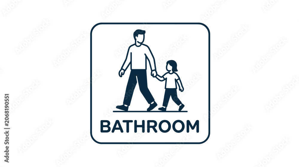 Fototapeta premium Father and child walking to the bathroom sign illustration