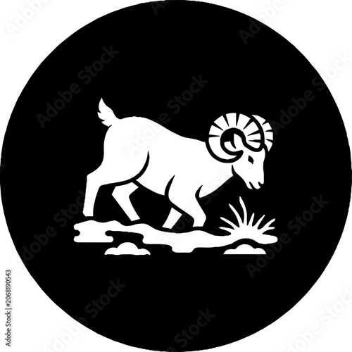 Majestic ram silhouette with large curved horns.