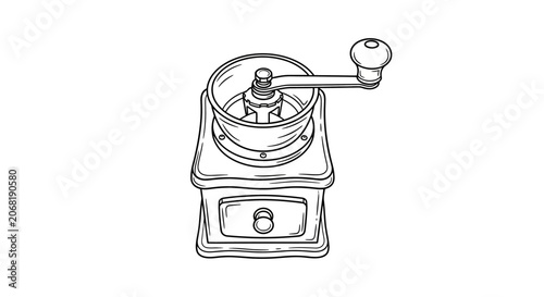 Vintage Manual Coffee Grinder with Crank Handle.