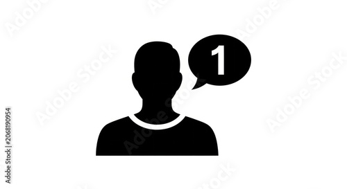 Silhouette of a person with a speech bubble containing the number one.