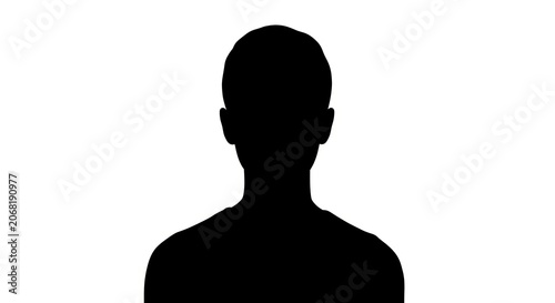 Silhouette of a persons head and shoulders against a white background.