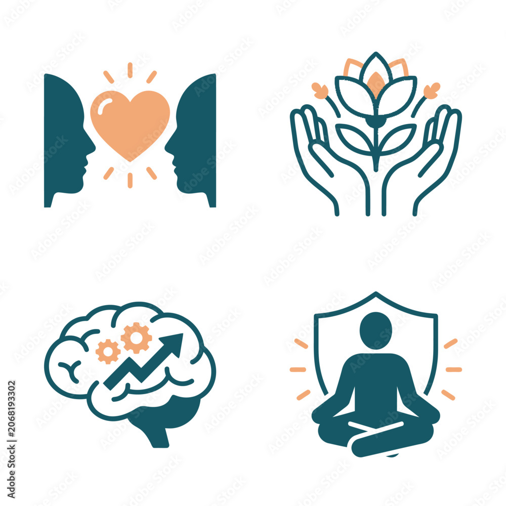 Fototapeta premium Mindfulness meditation and mental health icons.