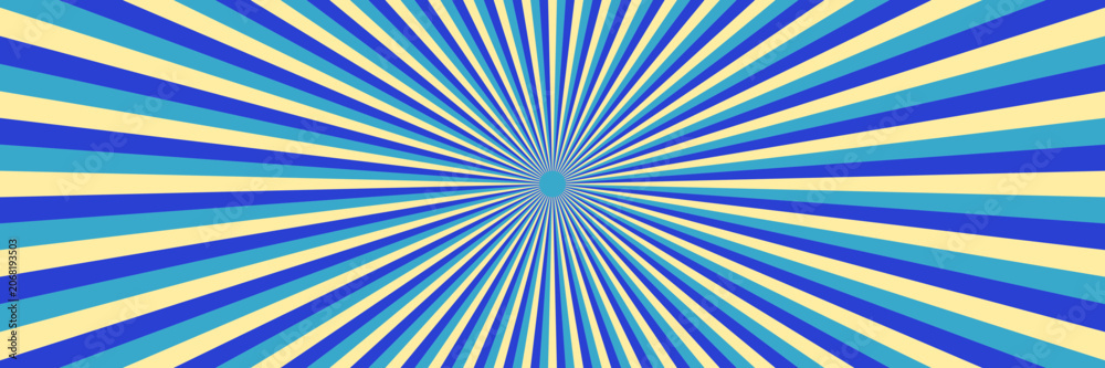 Obraz premium Retro Sunburst Background with Radial Stripes in Blue and Cream for Vintage Graphic Design and Pop Art Projects