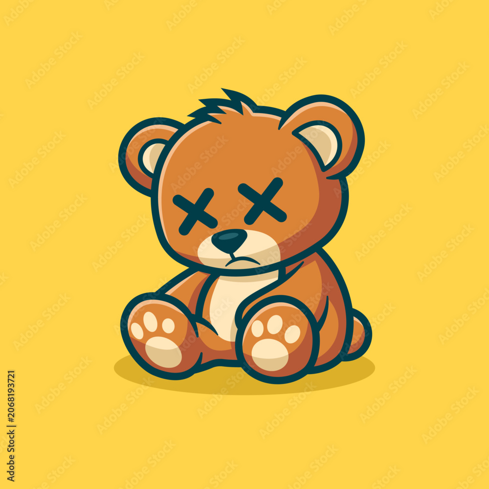 Obraz premium Cute Lonely Teddy Bear Cartoon Vector Art, Illustration and Graphic