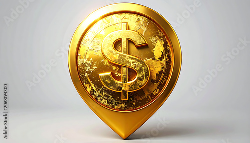 Golden Dollar Sign Map Pin Icon Representing Financial Location and Wealth Tracking.
