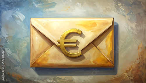 Golden Euro Symbol on Vintage Envelope Representing Financial Correspondence and Wealth.