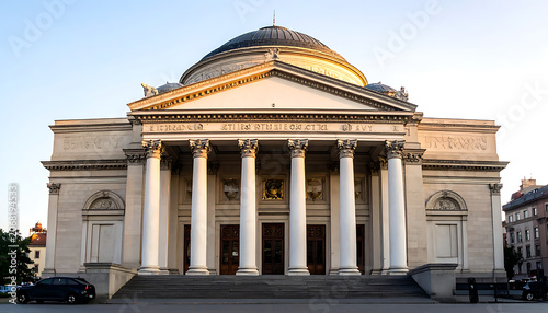 Neoclassical Cathedral Architecture with Large Dome and Corinthian Columns in Daylight.