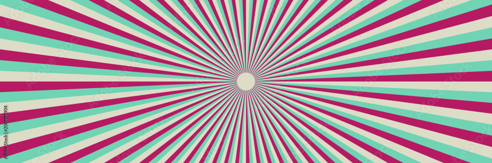 Fototapeta premium Retro Sunburst Background with Teal and Magenta Rays for Vintage Graphic Design Projects and Pop Art Posters