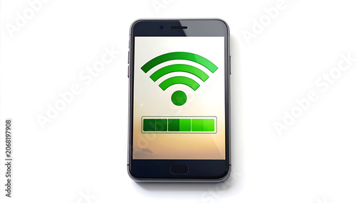 Modern smartphone displaying green wifi signal icon and progress bar on screen.