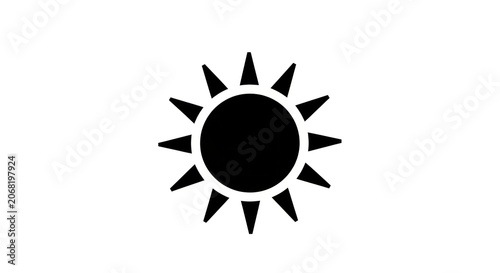 Simple Black Sun Icon on White Background.