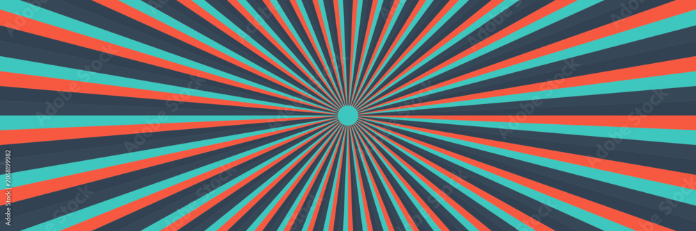 Obraz premium Retro Sunburst Radial Background with Teal and Orange Stripes for Graphic Design and Vintage Poster Layouts