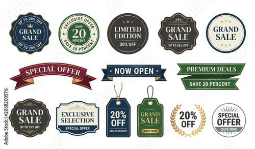 Bild auf Leinwand Vintage luxury sale badges and premium discount ribbons vector set