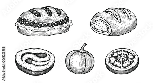 Hand drawn half avocado illustration isolated on white background for food
