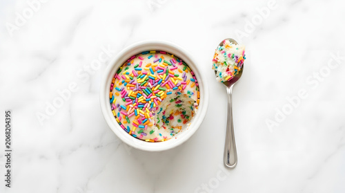 viral dot cake with colourful sprinkles with a spoon