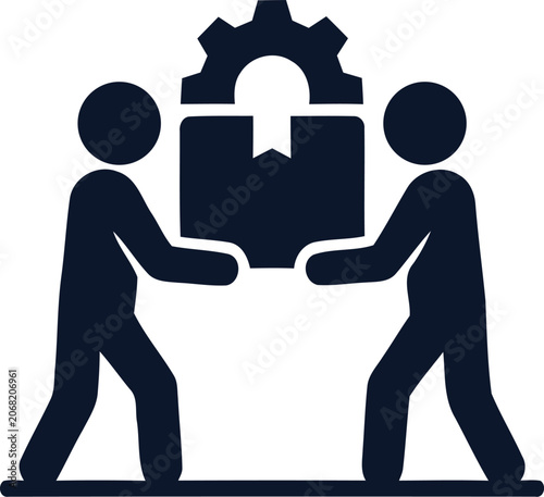Two people working together on a project with a gear