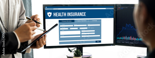 Obraz na plátne Health insurance web site brisk registration system for easy form filling