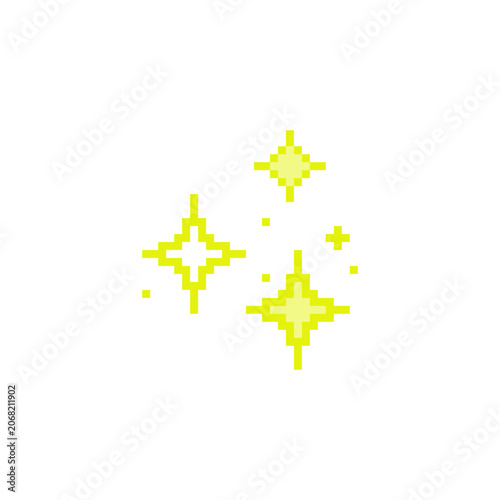 Pixel star retro 8 bit sparkle border seamless frame. Shiny game pixel art effect. Firework burst, space decoration.
