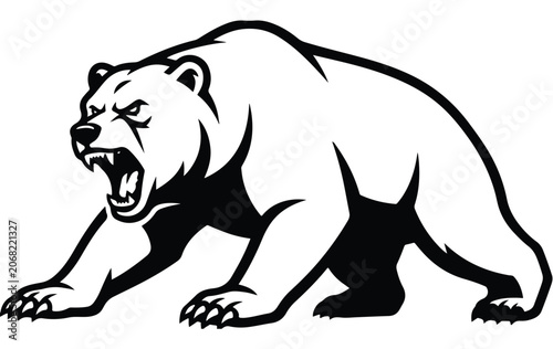 Black and white angry polar bear.