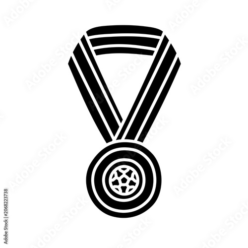 Soccer winner medal icon black silhouette with ribbon