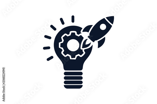 Innovative startup concept with light bulb and rocket