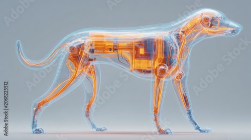 Transparent robotic canine with internal illuminated circuits