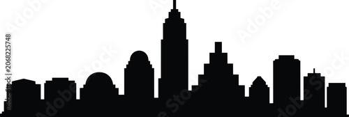 Diverse city skyline silhouette with skyscrapers and domes against a and cityscape and tall
