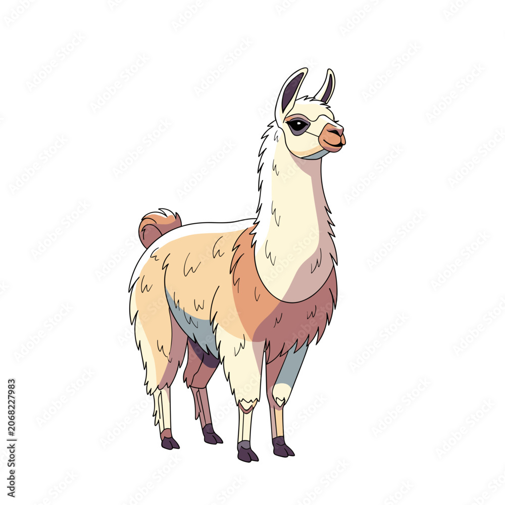 Fototapeta premium Realistic Lama Animal Standing Profile View