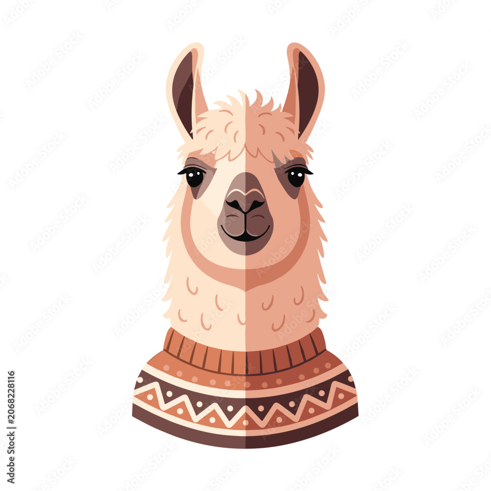 Obraz premium Stylized Lama Wearing Traditional Knit Scarf