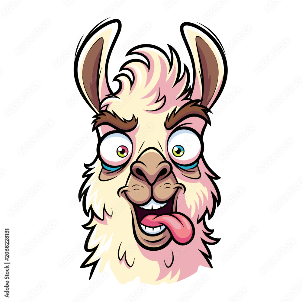 Obraz premium Funny Derpy Lama Character with Tongue Out
