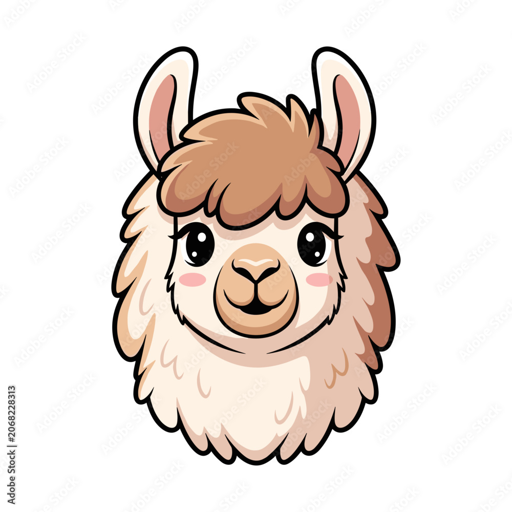 Fototapeta premium Cute Fluffy Lama Head Portrait for Kids