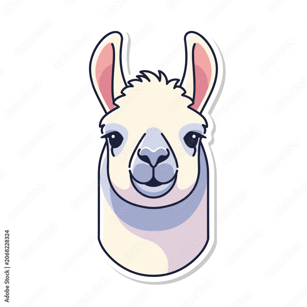 Fototapeta premium Simple Flat Lama Face Icon Facing Front