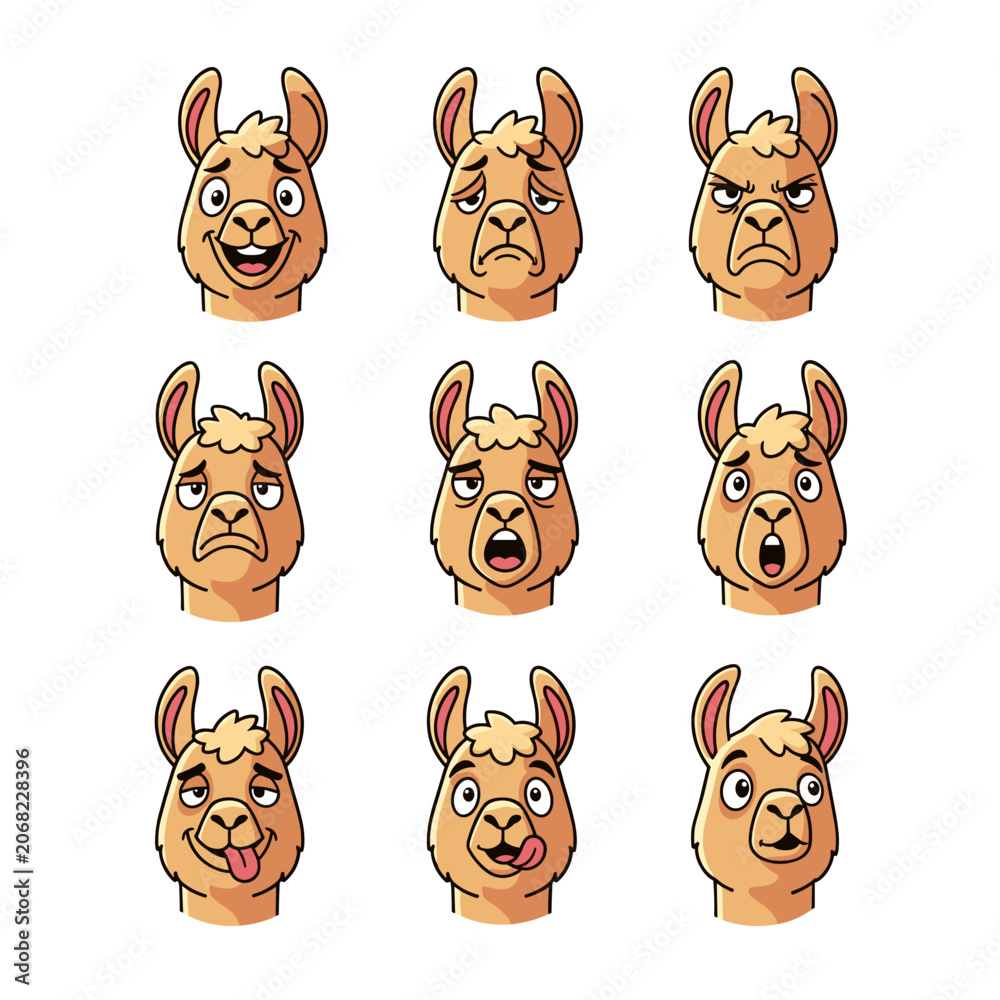 Fototapeta premium Pattern of Small Funny Lama Head Icons
