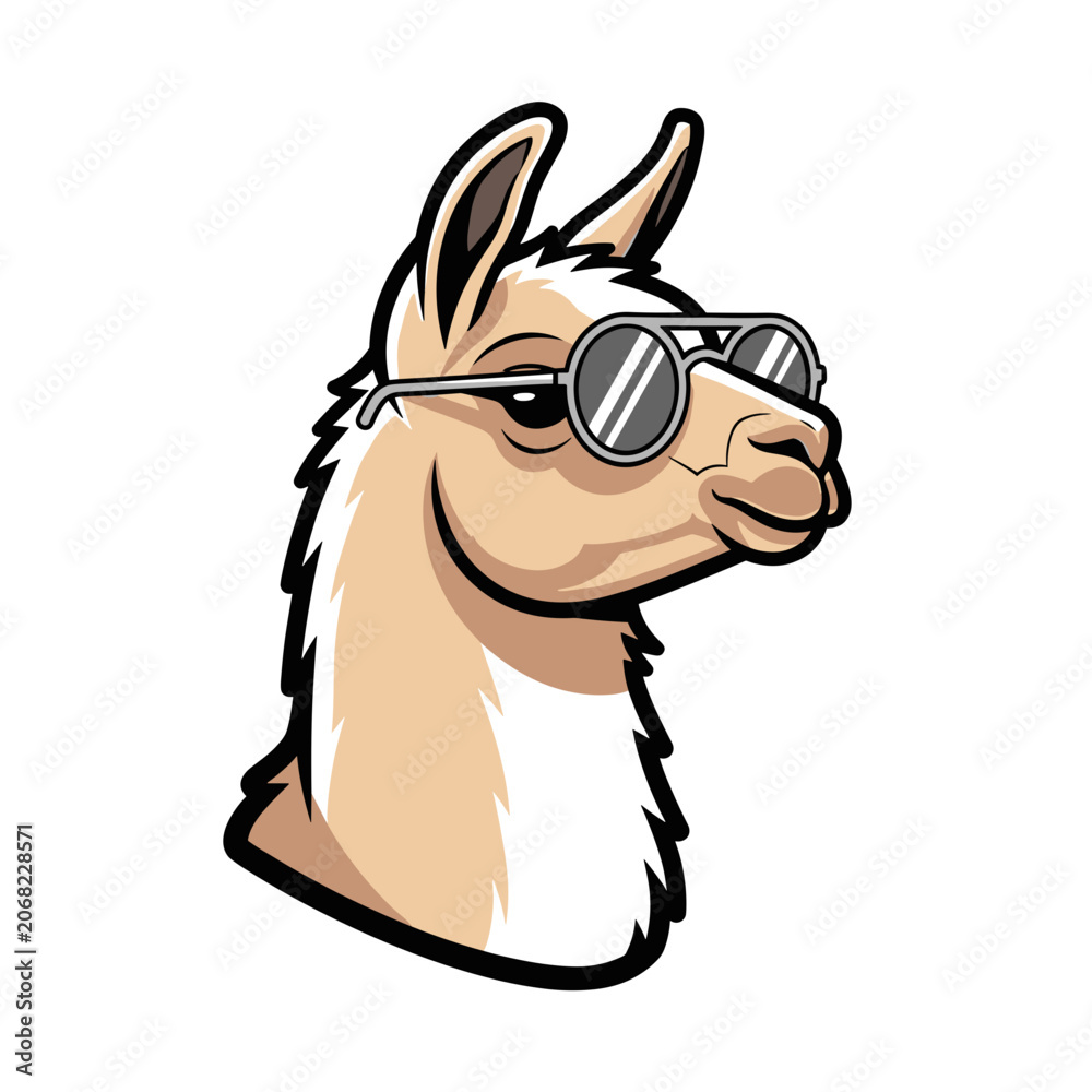 Obraz premium Hipster Lama Character Wearing Black Sunglasses